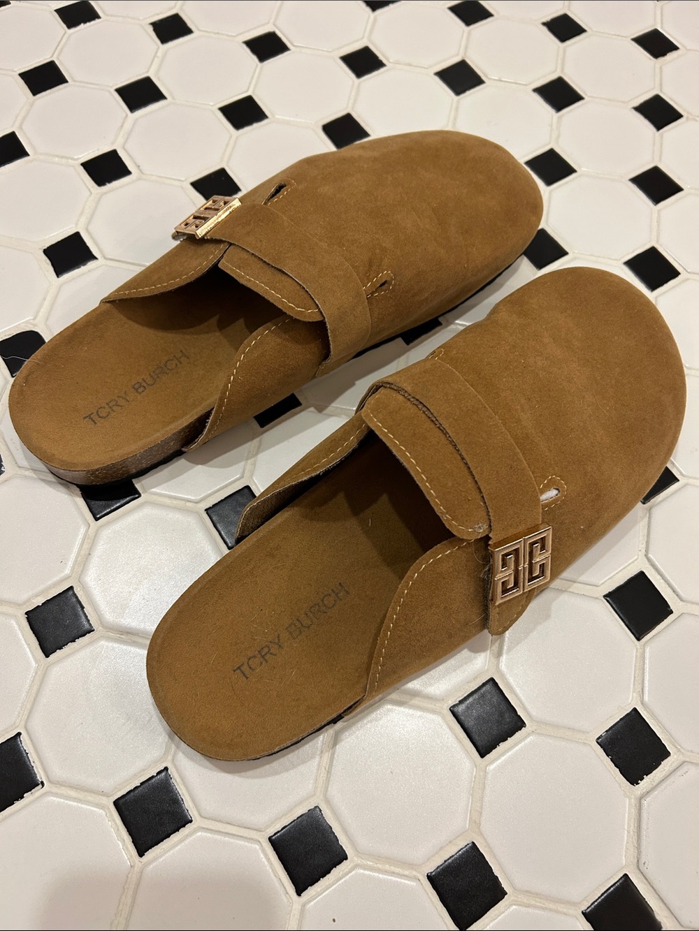 Tory Burch Mellow Mules Suede Slip-On Loafers in River Rock Size 9 - Picture 2 of 9
